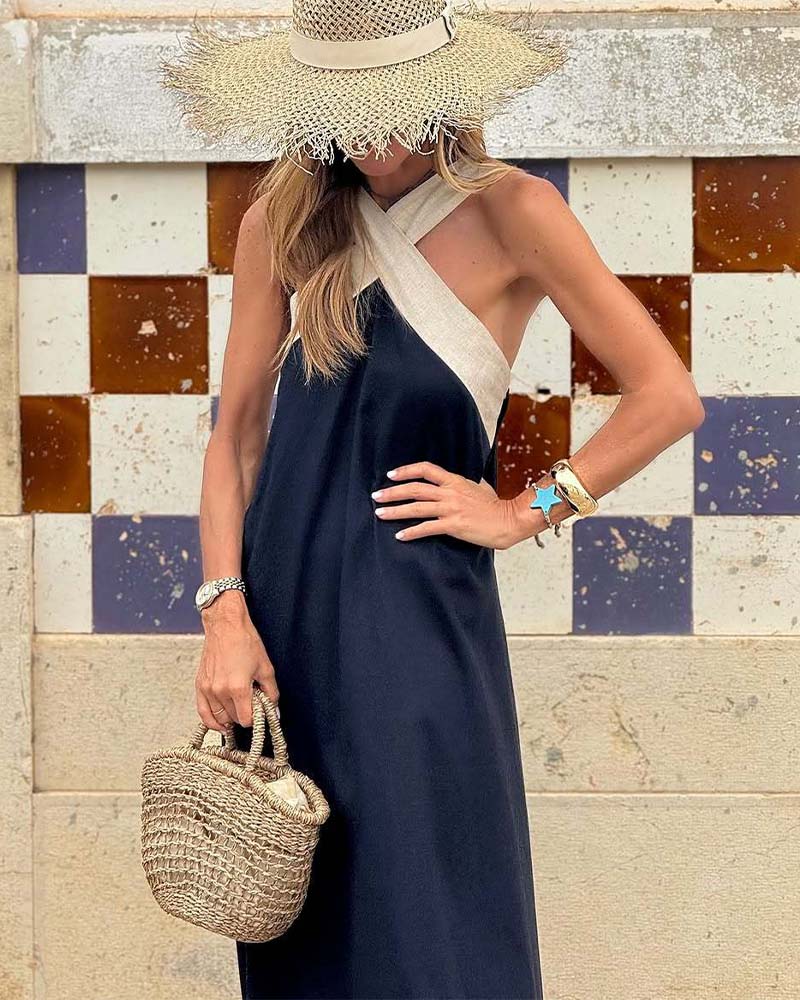SIENNA™ | Vestido Elegante con Escote Profundo en la Espalda y Cuello Envolvente