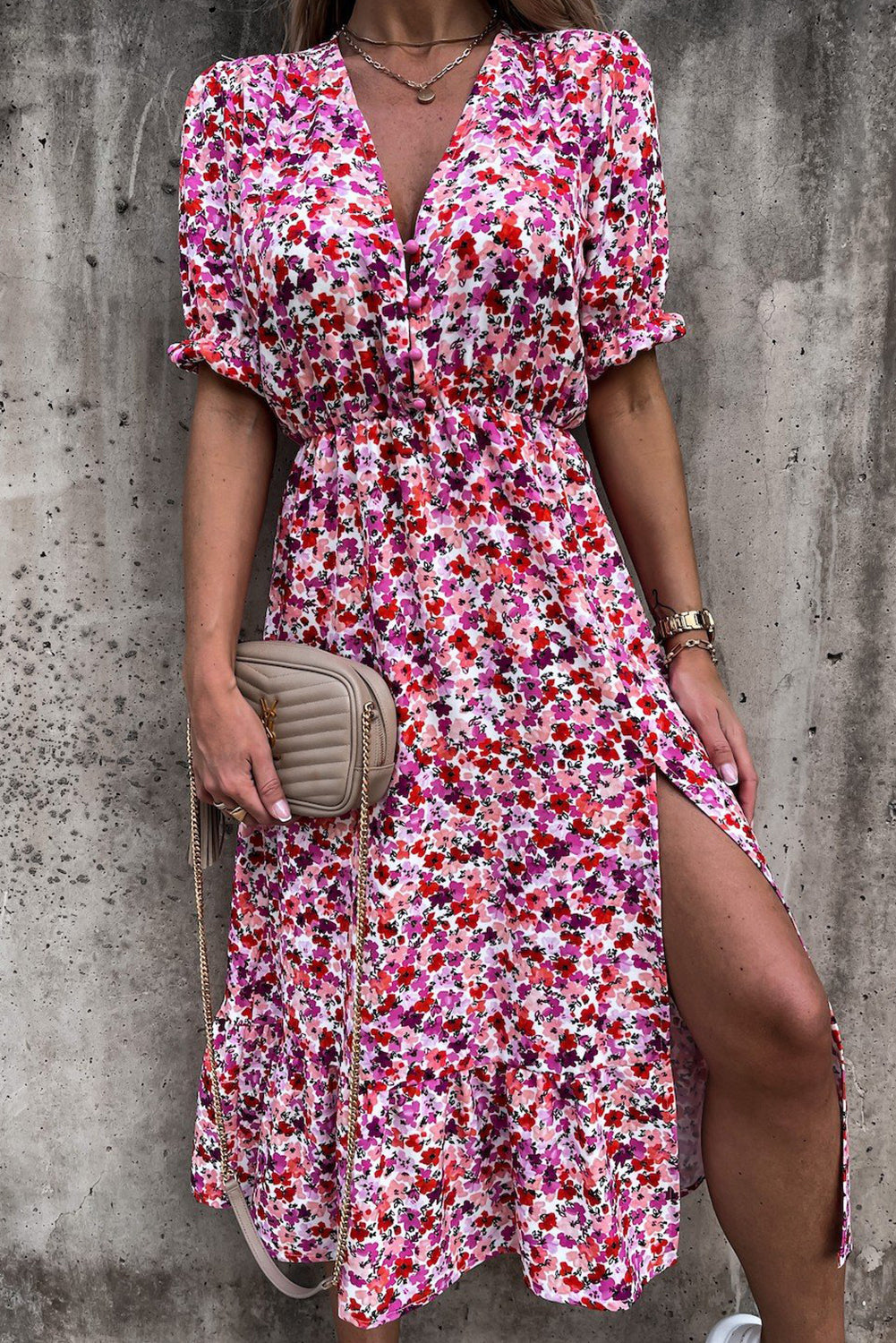 Georgia™ | Maxi Vestido Elegante con Flores y Escote en V