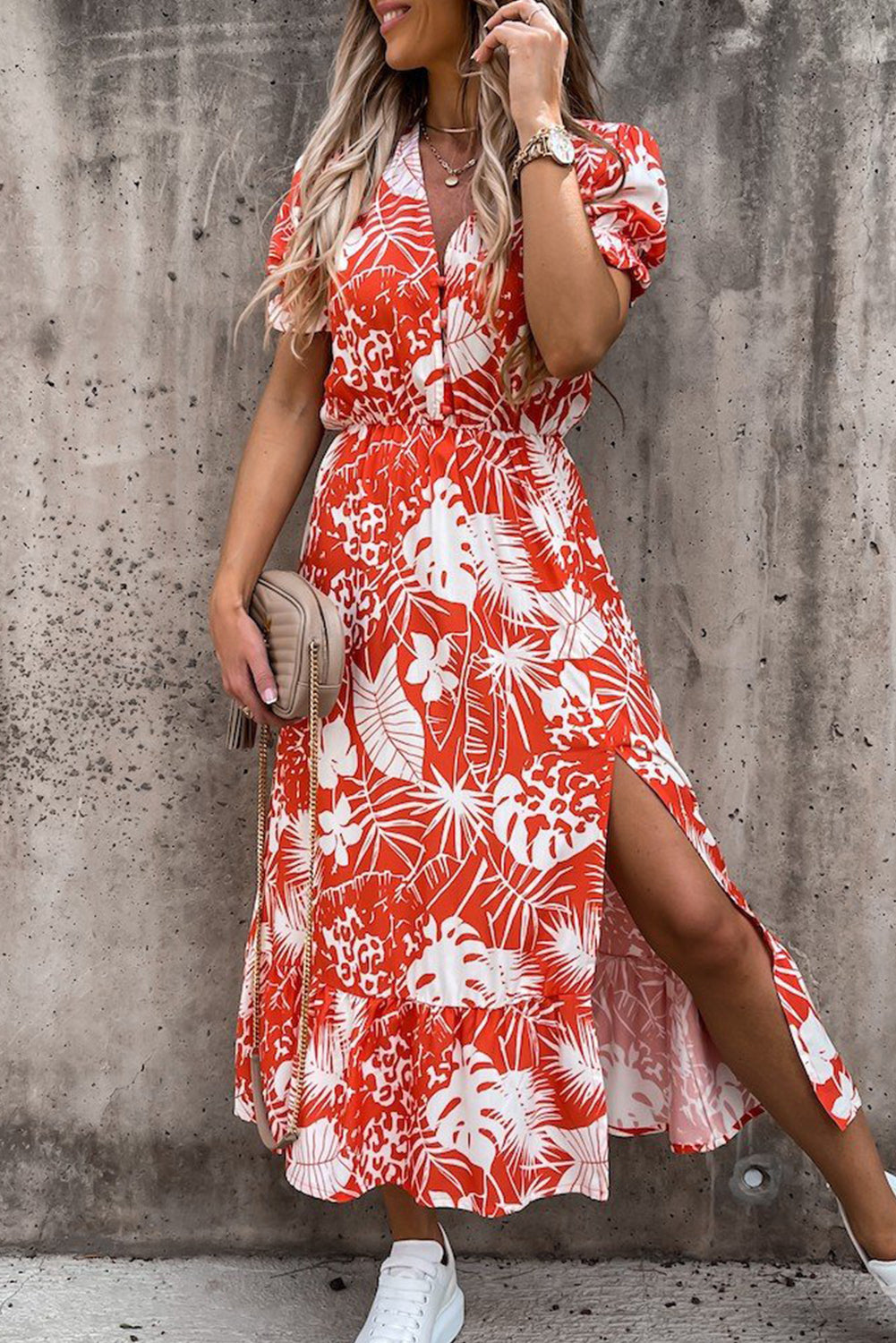 Georgia™ | Maxi Vestido Elegante con Flores y Escote en V