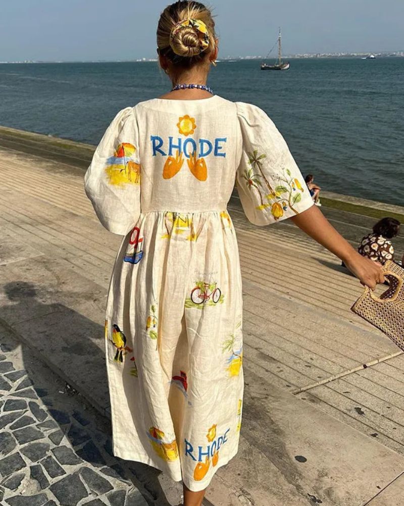 SOLÈNE™ | Vestido de Lino con Estampado