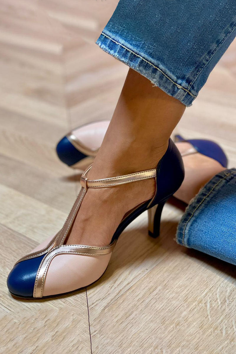 Alessia™ | Zapatos de tacón T-strap coloridos y cómodos con punta redonda