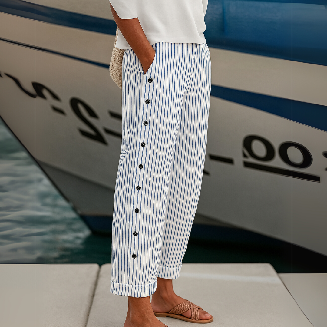 Freya | Pantalones de Botones a Rayas Brisa Marina