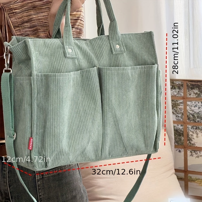 Bolso Tote de Terciopelo Acanalado con Bolsillos