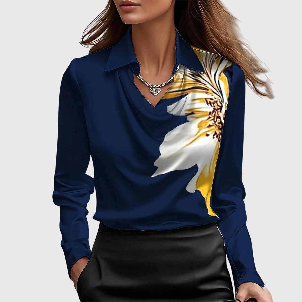 Sylvie | Blusa con brillo lujoso y cuello plisado