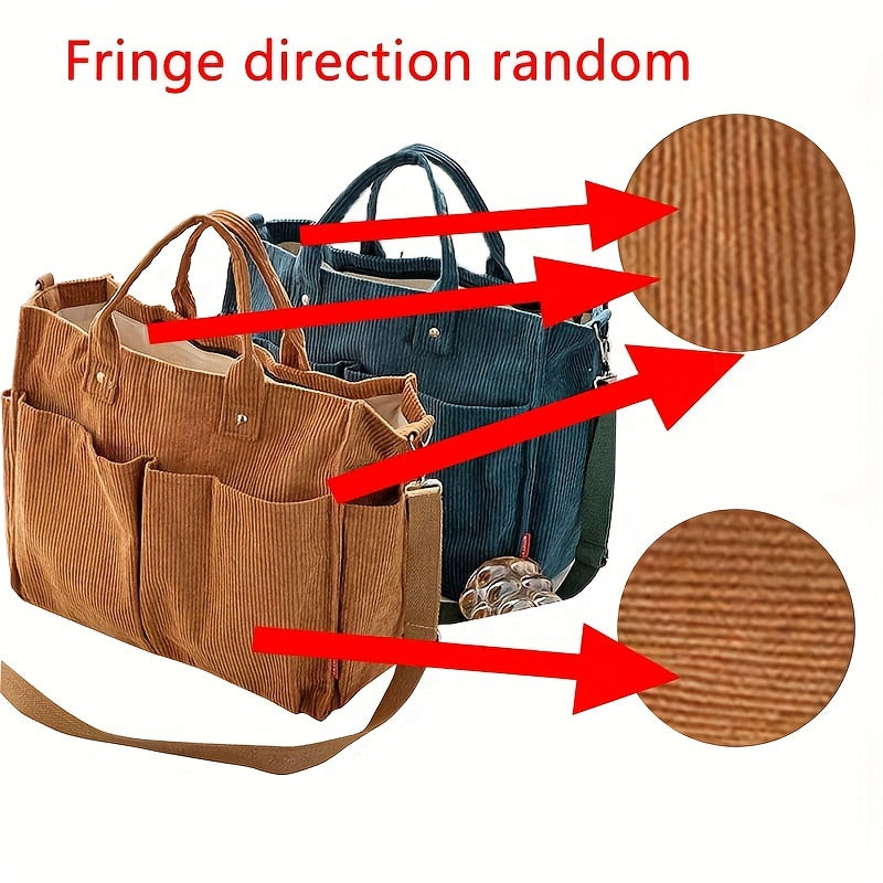 Bolso Tote de Terciopelo Acanalado con Bolsillos