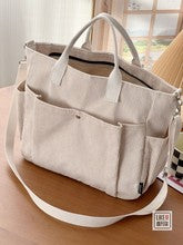 Bolso Tote de Terciopelo Acanalado con Bolsillos