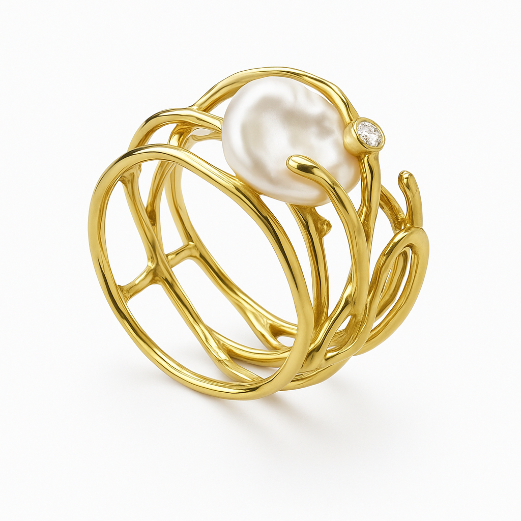 Anillo dorado vintage con perla