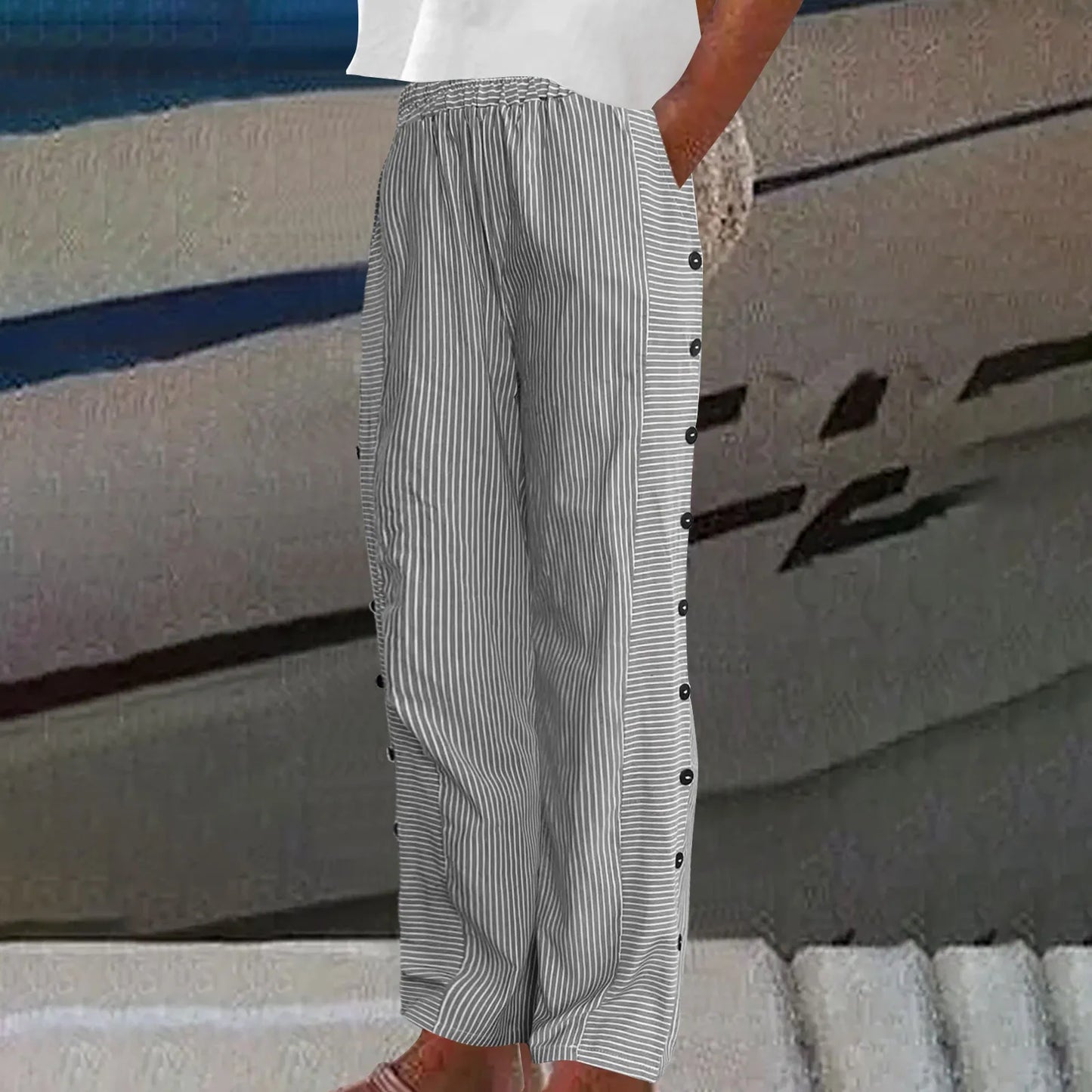 Anna | Pantalones con Botones a Rayas Seabreeze