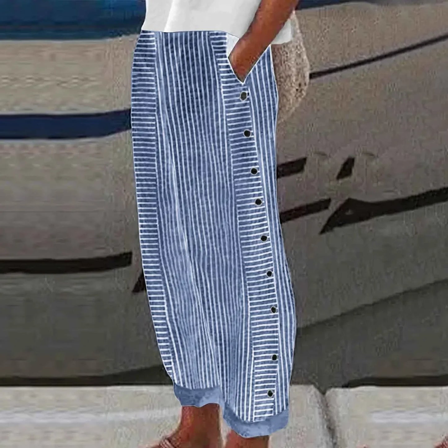 Anna | Pantalones con Botones a Rayas Seabreeze