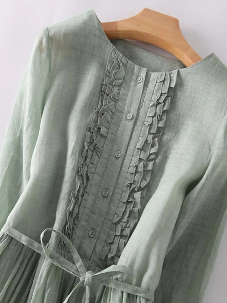 Arya - Vestido de Mujer Estilo Retro con Cuello Redondo y Cintas en la Cintura