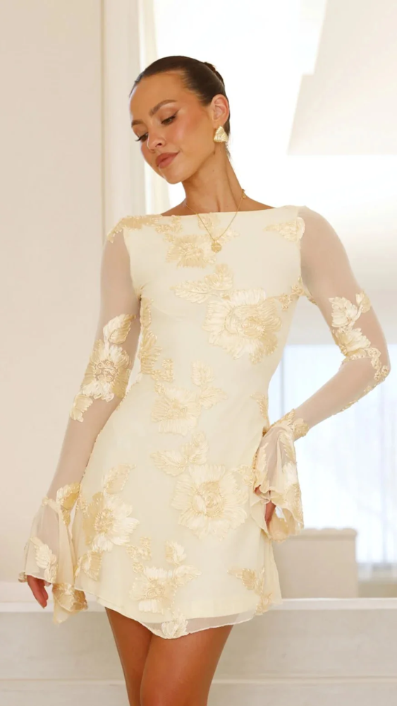 Cléa™ | Elegante Mini Vestido con Bordados Florales