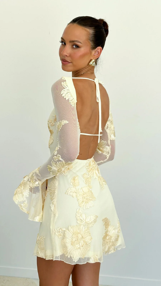Cléa™ | Elegante Mini Vestido con Bordados Florales