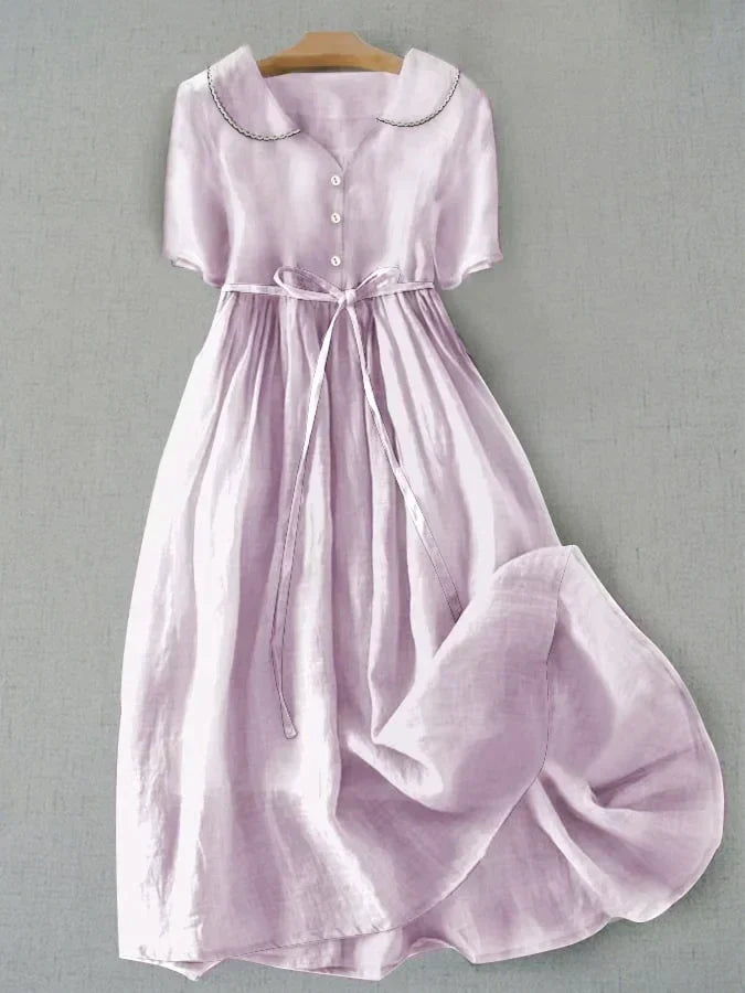 Isla - Elegante Vestido de Algodón y Lino de Manga Media