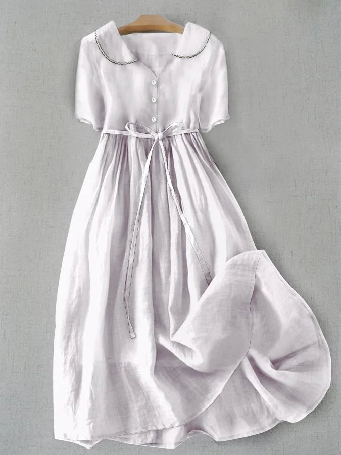 Isla - Elegante Vestido de Algodón y Lino de Manga Media