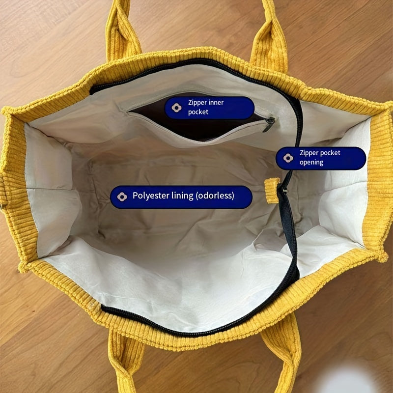 Bolso Tote de Terciopelo Acanalado con Bolsillos