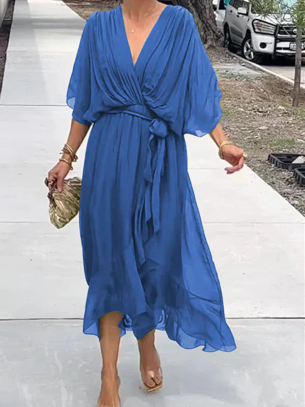 Monica™ | Elegante Vestido de Chifón de Seda con Atractivo Escote en V