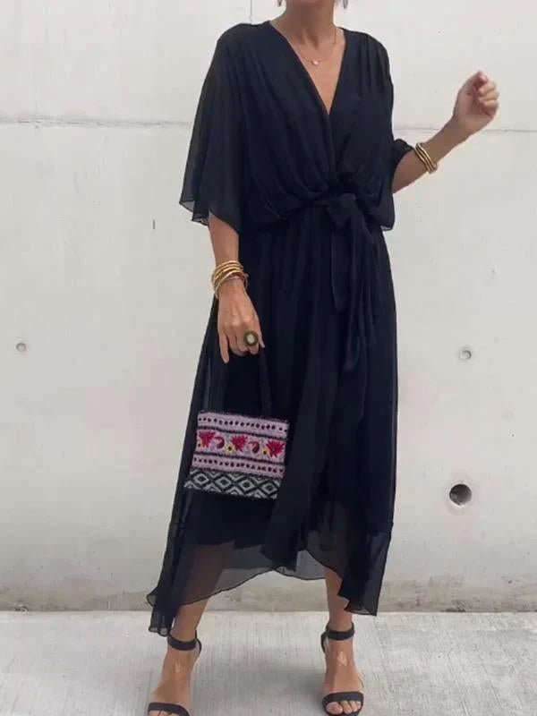Monica™ | Elegante Vestido de Chifón de Seda con Atractivo Escote en V