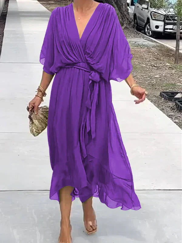 Monica™ | Elegante Vestido de Chifón de Seda con Atractivo Escote en V
