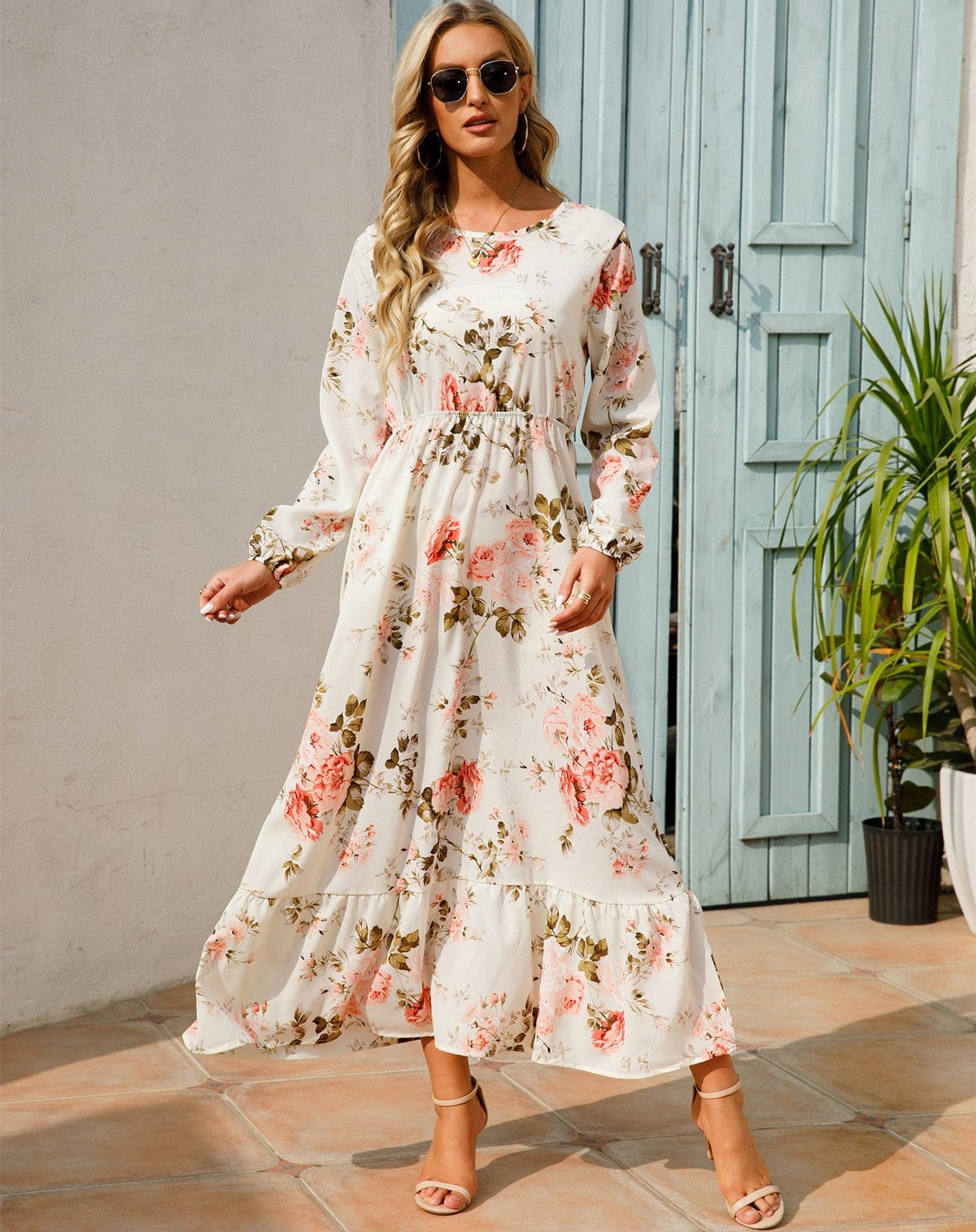 Julia™ | Vestido Maxi de Manga Larga con Estampado de Flores