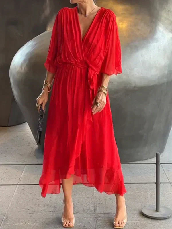 Monica™ | Elegante Vestido de Chifón de Seda con Atractivo Escote en V
