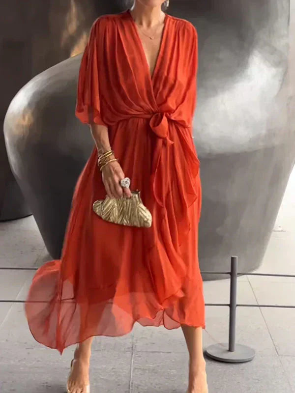 Monica™ | Elegante Vestido de Chifón de Seda con Atractivo Escote en V