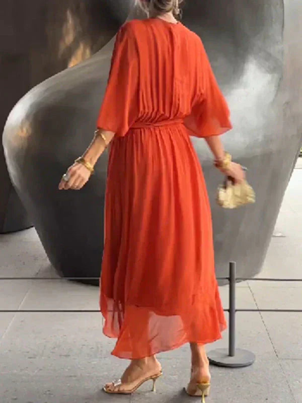Monica™ | Elegante Vestido de Chifón de Seda con Atractivo Escote en V
