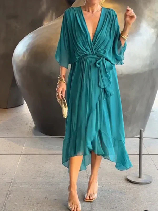 Monica™ | Elegante Vestido de Chifón de Seda con Atractivo Escote en V