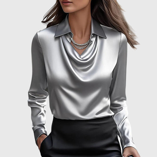 Sylvie | Blusa con brillo lujoso y cuello plisado