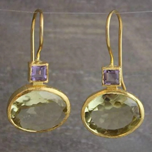 Pendientes dorados de cristal verde vintage