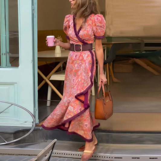 Laia | Maxivestido rosa con estilo y mangas cortas
