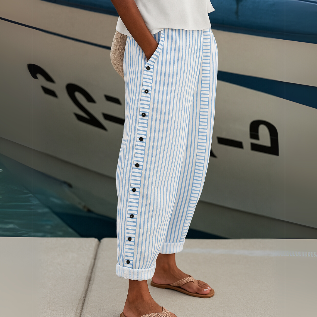 Freya | Pantalones de Botones a Rayas Brisa Marina