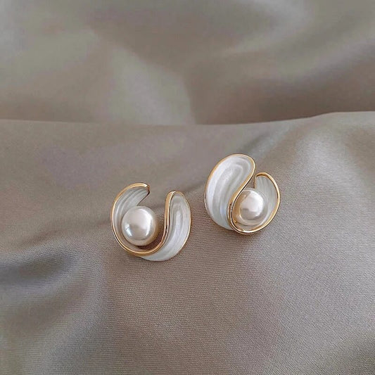 Pendientes de Lujo de Ópalo Blanco con Perlas en Oro