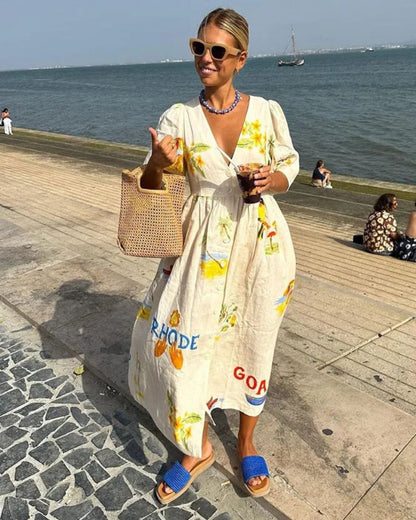 SOLÈNE™ | Vestido de Lino con Estampado