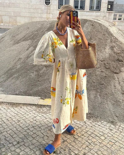 SOLÈNE™ | Vestido de Lino con Estampado