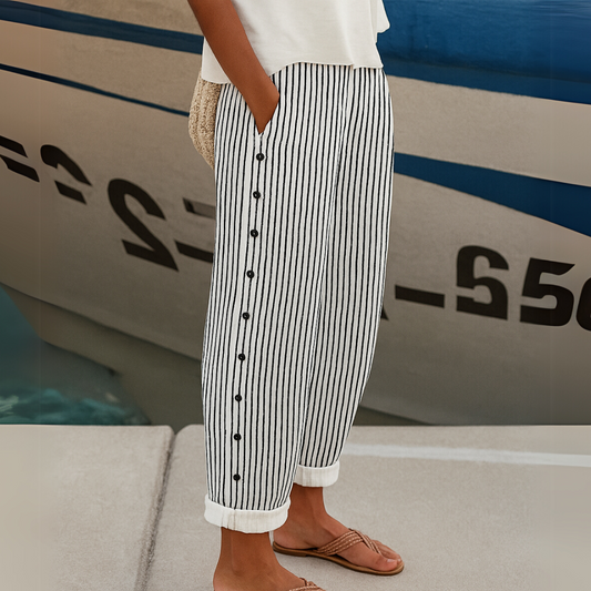Freya | Pantalones de Botones a Rayas Brisa Marina