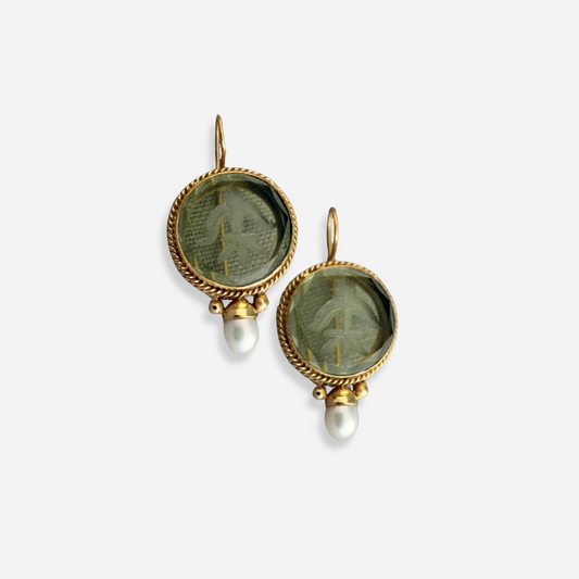 Pendientes de Perla Verde Vintage Redondeados