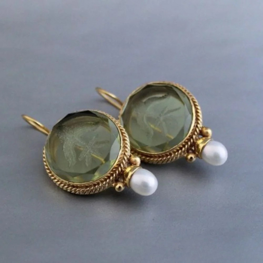 Pendientes de Perla Verde Vintage Redondeados