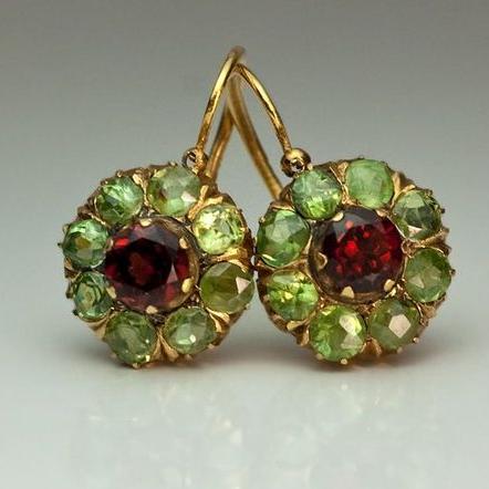Pendientes Vintage de Cristal Verde y Rojo