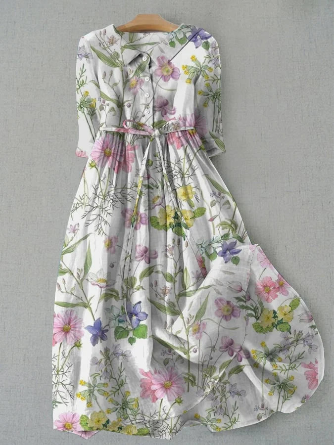 Dahlia - Vestido floral de verano A-Line con cintas en la cintura