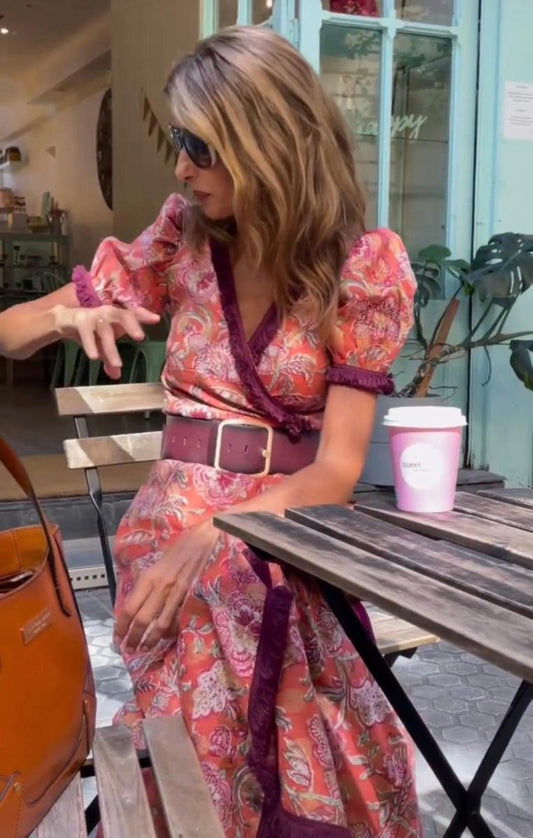 Laia | Maxivestido rosa con estilo y mangas cortas