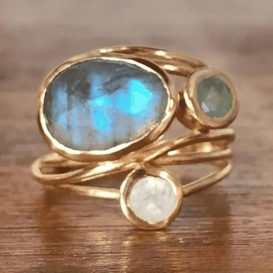 Anillo vintage de piedra lunar azul