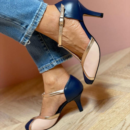 Alessia™ | Zapatos de tacón T-strap coloridos y cómodos con punta redonda