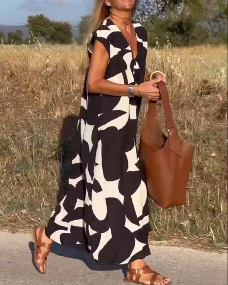 SITA™ | Vestido Elegante con Estampado y Escote en V