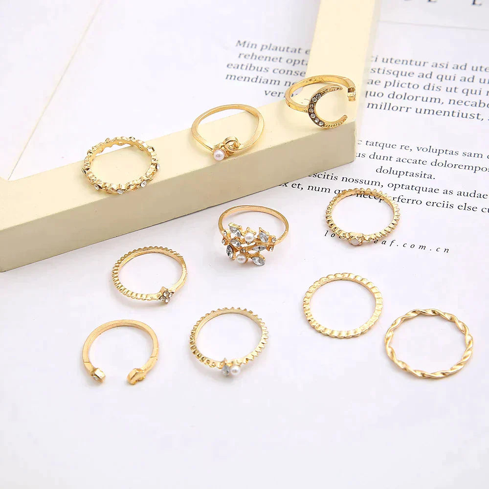 10 pares de anillos bohemios de plata y oro