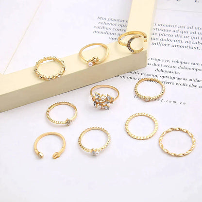 10 pares de anillos bohemios de plata y oro
