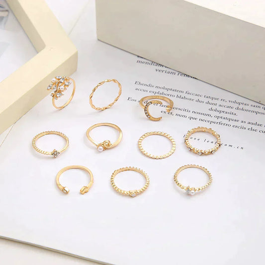 10 pares de anillos bohemios de plata y oro