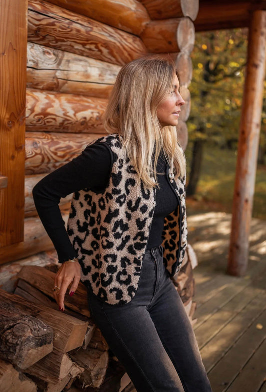 ASTRID™ | Chaleco de punto de leopardo