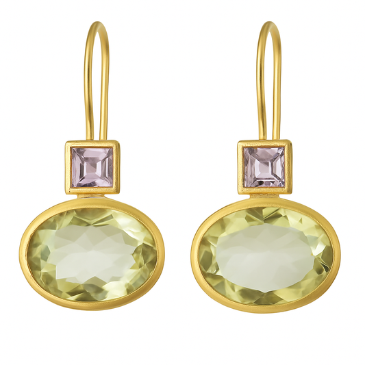 Pendientes dorados de cristal verde vintage
