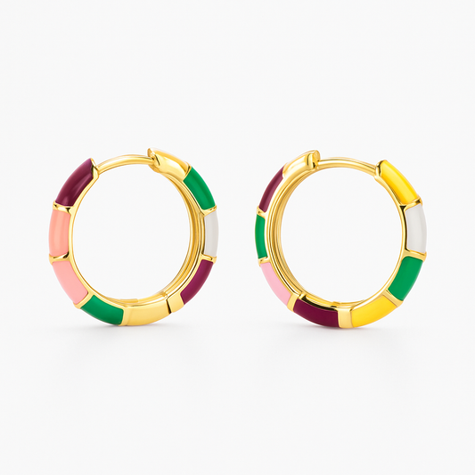 Pendientes Elegantes con Esmalte Multicolor en Oro
