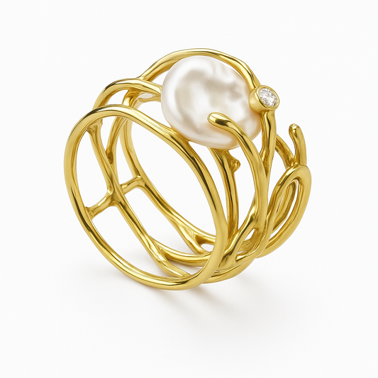 Anillo dorado vintage con perla